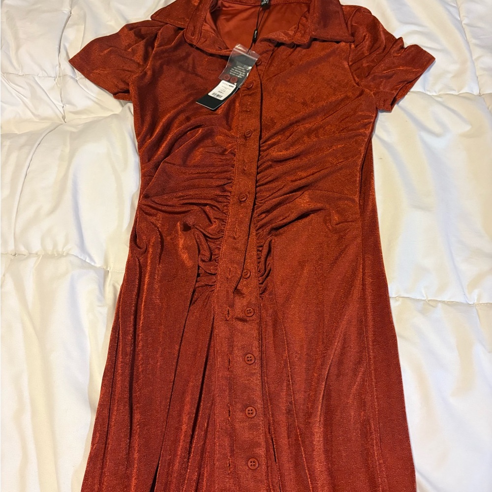 Elegant Rust Button-Down Dress